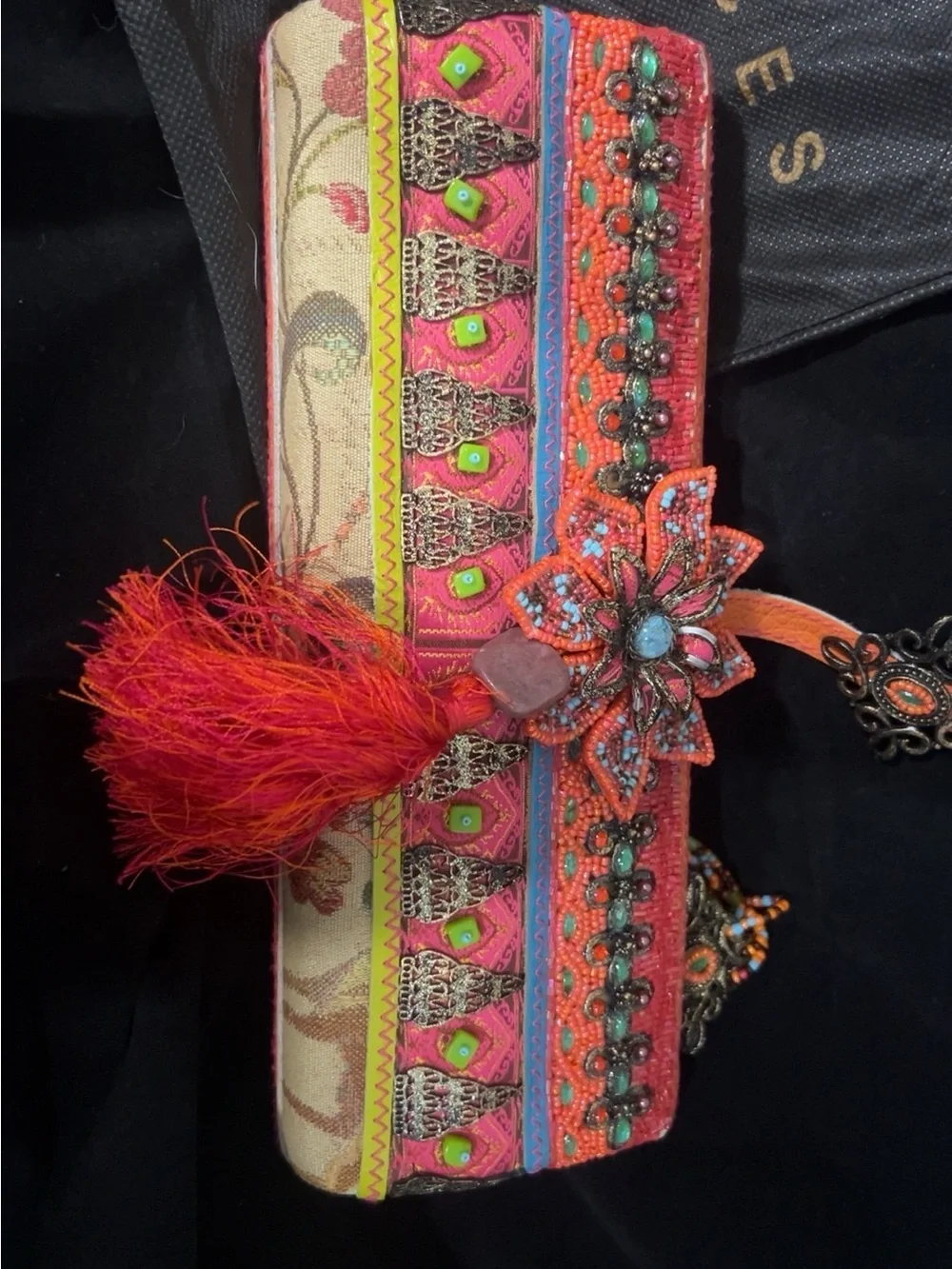 Colorful Mary Frances Floral Beaded Strap Clutch - Pink and Multi
